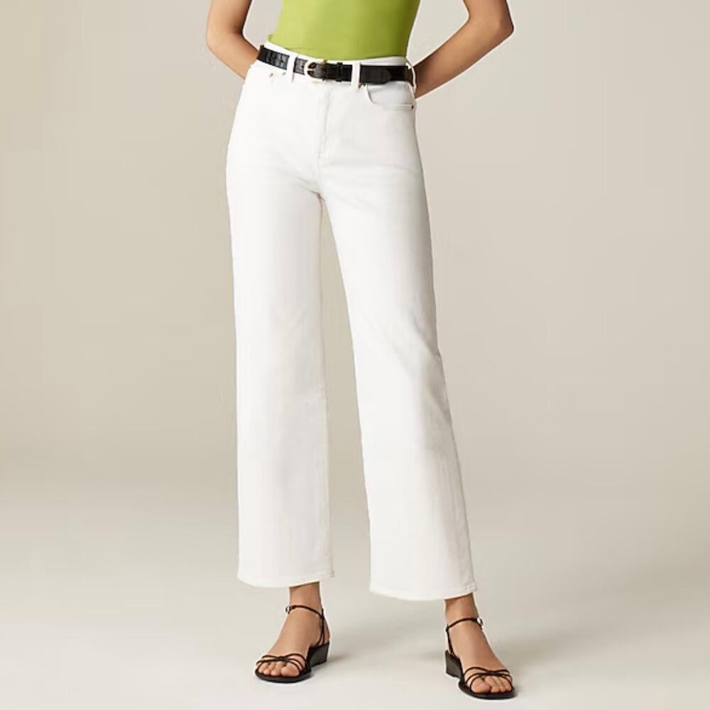 J Crew Women's Slim Wide Leg Jean Size 33 White High Waist Ankle Raw Hem